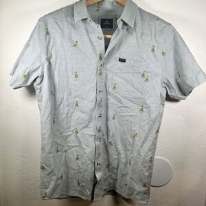 Rip‎ Curl Size S Mens Short Sleeve Button Up Blue/Gray Hula Girls Beach Hawaii